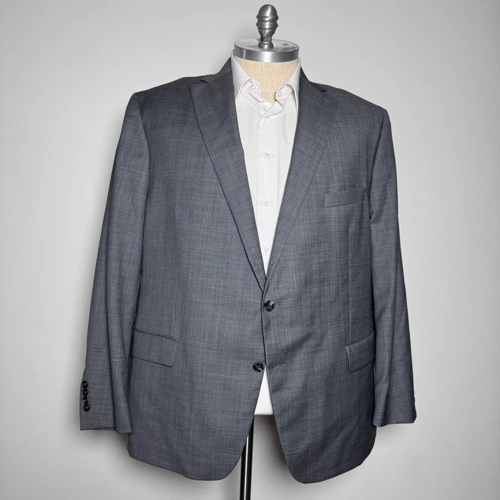 Hart Schaffner Marx Sport Coat Mens 54R Gray Solid Wool Chicago Fit Blazer